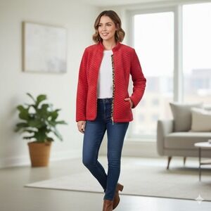 Madison Hill Quilted Zip Front Jacket Womens Medium Red Chic Leopard Print Lined